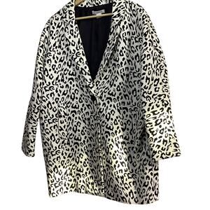 Liz Claiborne White/Black Leopard Print Fall Coat/Jacket Size Large